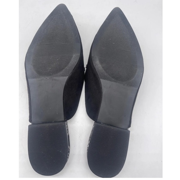 Ann Taylor Womens Black Pointed Toe Chain Slip Mules Size 9.5 Loafers Faux Suede - Picture 7 of 10